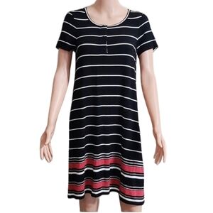 Max Studio Black and White Striped Stretch Shift Dress Rayon Size Small